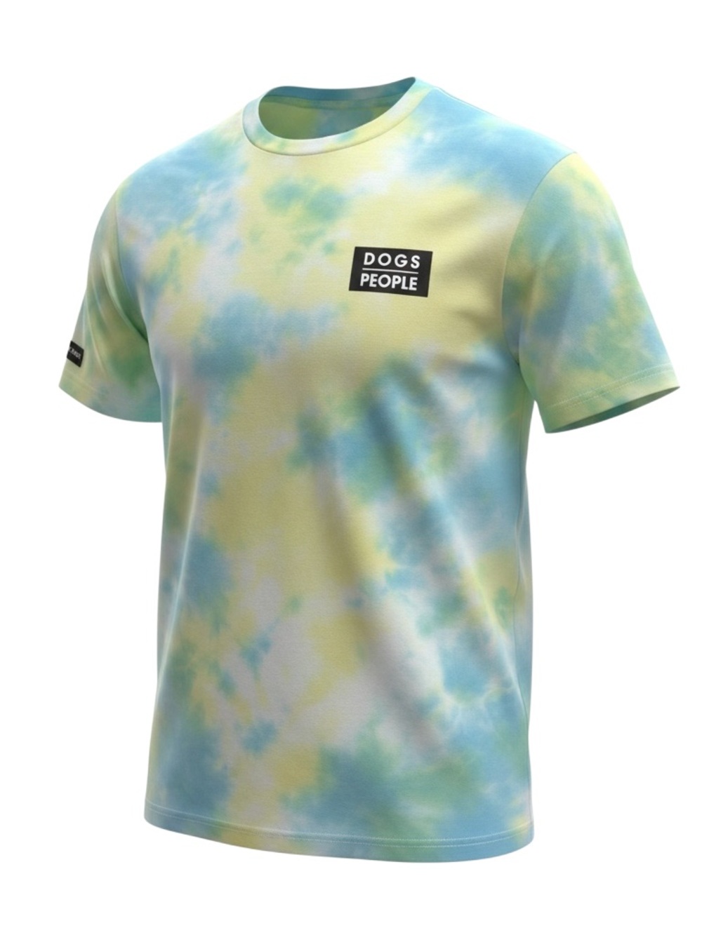 Spark Paws Unisex Tie-Dye Crewneck T-Shirt in Blue & Yellow Dogs People Large